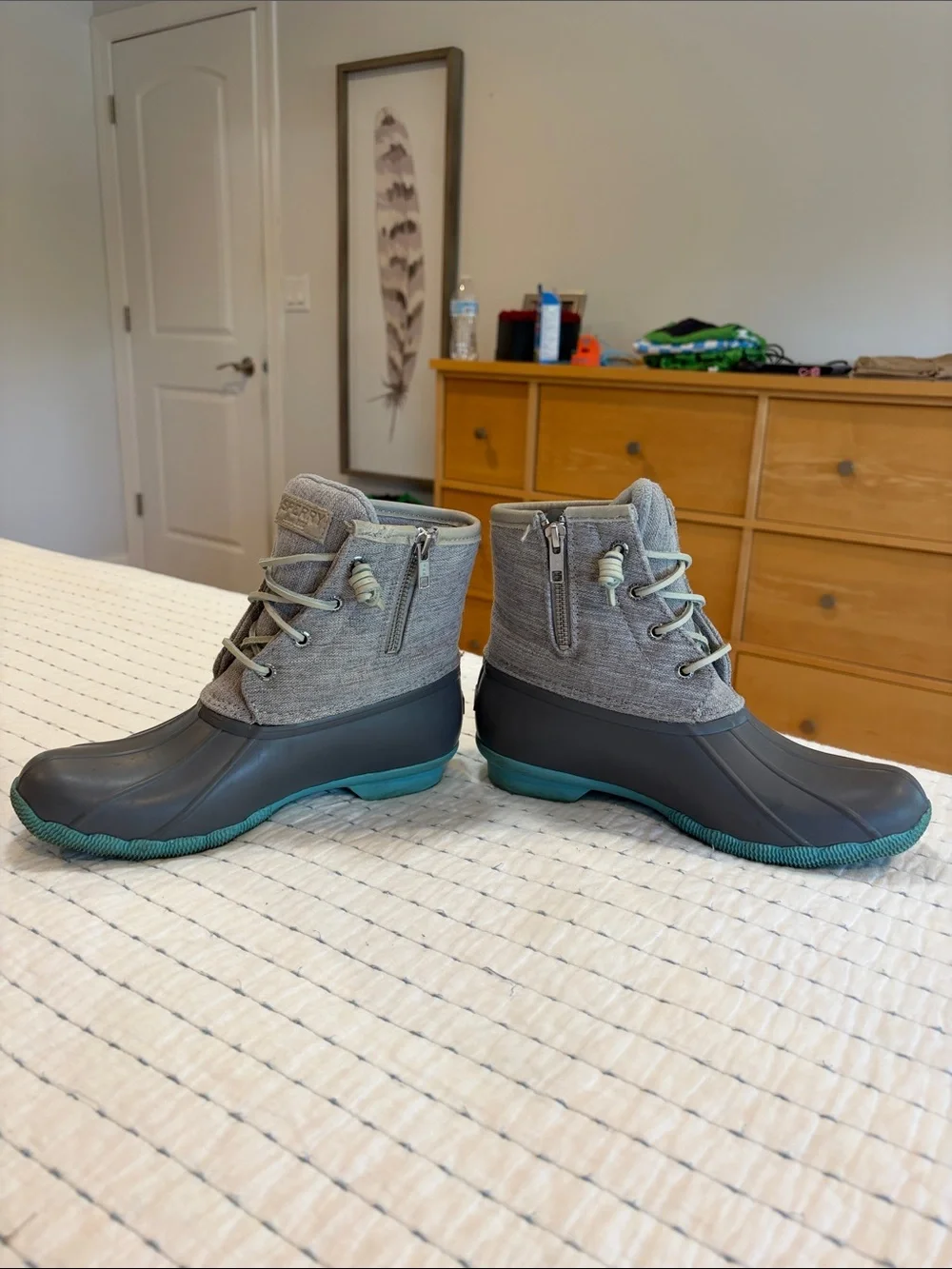 Sperry Gray and Teal Duck Boots